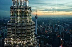 urban skyscrapers in the evening