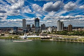 panoramic view of city on lake shore, usa, Wisconsin, Milwaukee