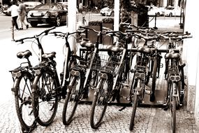 black and white photo of a bicycle parking in Berlin