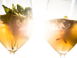 cocktail glasses and fruit