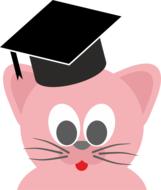 Portrait of the cute and beautiful, pink cat, in the black graduation hat, clipart