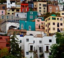 old colorful buildings on slope, mexico, Guanajuato