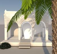 painted palm tree on a background of a white muslim building