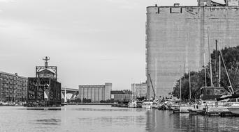monochrome photo of Building Milwaukee Sky