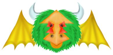 drawn monster with yellow wings and horns