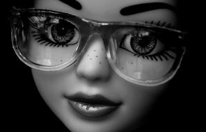 monochrome photo of Pretty Face Doll