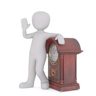 model of a man with a wooden clock