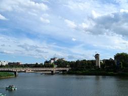 distant view of the bridge over the river on a sunny day