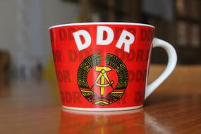 red patterned mug