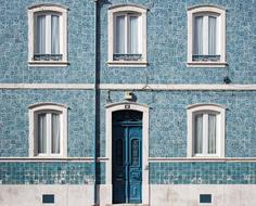 blue tile facade of historical Building