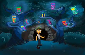 cartoon boy in a mystical forest