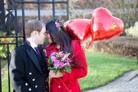 happy couple with balloons people