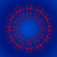 Red mandala at gradient blue background