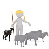 painted white man in the role of a shepherd