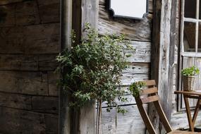 table and chairs near the old wooden house