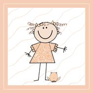 Beautiful and colorful Birth announcement with the smiling girl