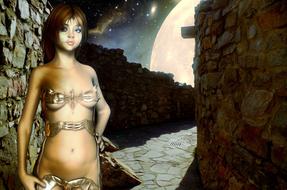 sexy girl in lingerie on full moon night, digital art