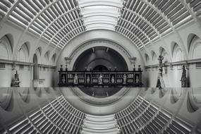 ceiling of a modern building in black and white perspective