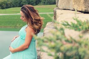 Beauty of Pregnancy, caucasian long haired Women with belly outdoor