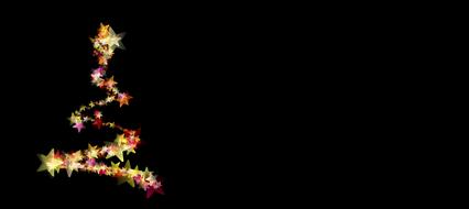 clipart of colorful stars, outline of christmas tree, at black background