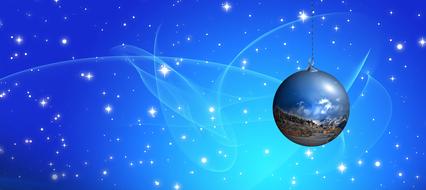 clipart of painted christmas ball on blue starry sky background