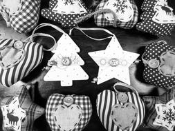 Christmas decorations in black and white