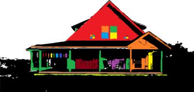 painted colorful house on a black and white background