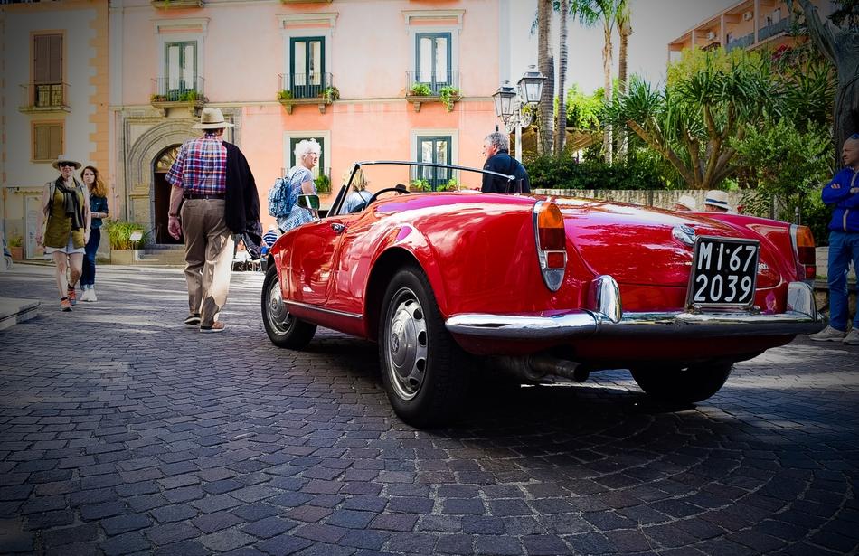 red car on the street