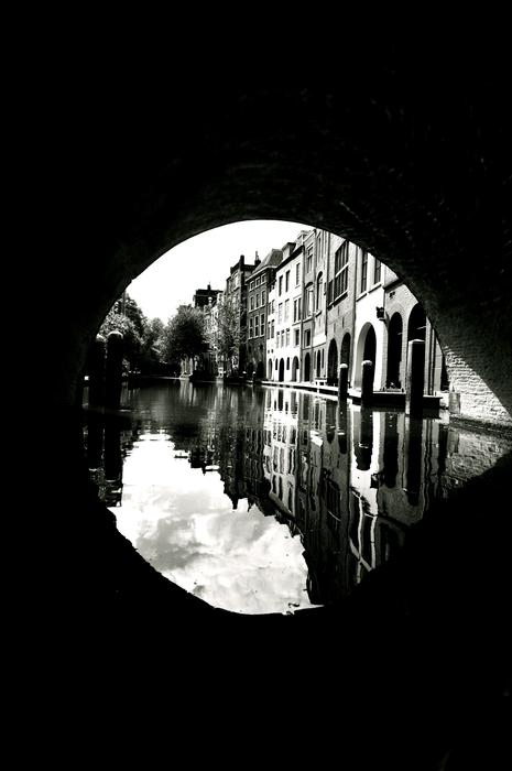 Black and white photo of Utrecht Canal Netherlands