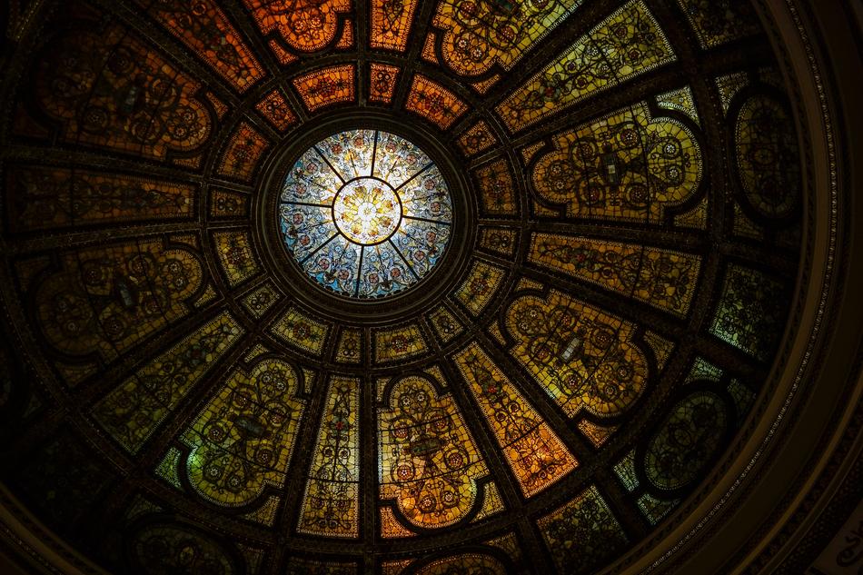 dark photo of a pattern on a glass dome