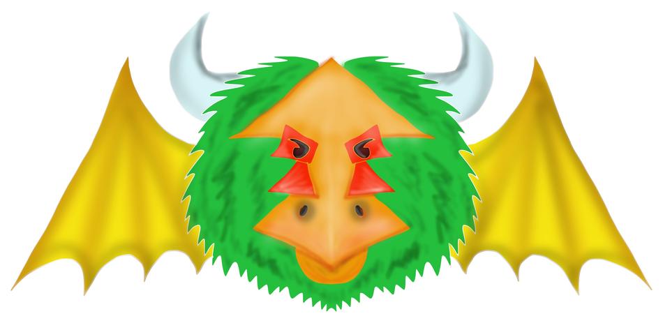 drawn monster with yellow wings and horns