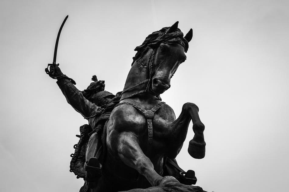 Man horse black view landscape