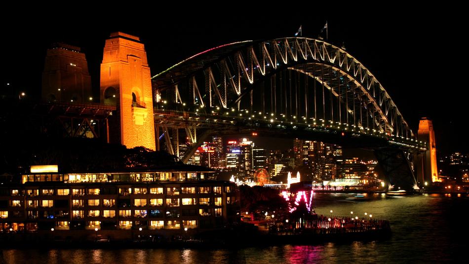 bright lights over the city and the ship