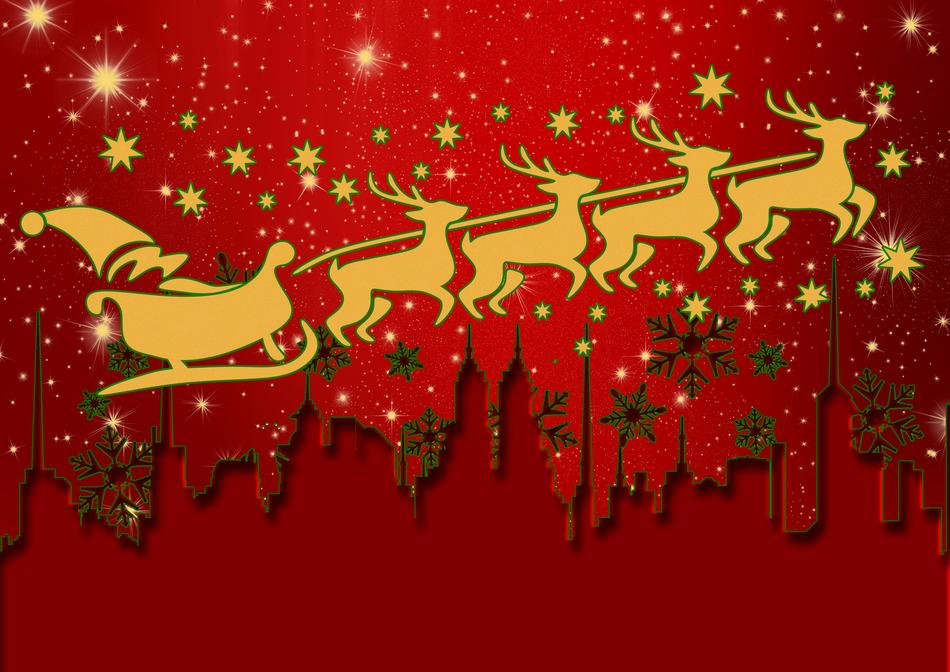 red background with Christmas city