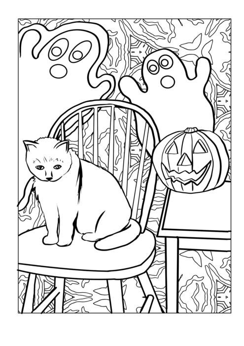 drawn decorations for halloween in coloring book