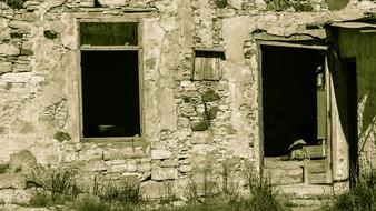 ruins of an old abandoned house in monochrome