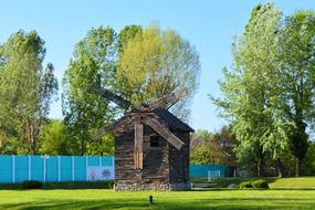 Old Ruined windmill in countryside at summer, romania, targoviste