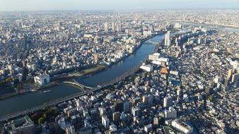 Beautiful cityscape of the colorful Tokyo, with the Sumida River, in Japan
