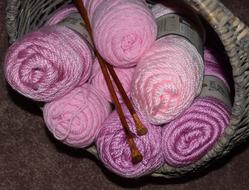 Pink Yarn Knitting Needles in Basket