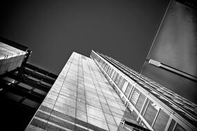 black and white photo of a glass skyscraper in Dusseldorf