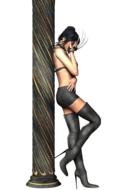 sad girl in a revealing suit crying at the pole
