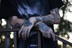 Close-up of the hands with tattoos, of the person