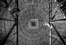 Black and white photo of the construction, with the details