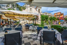 restaurant with beautiful umbrellas
