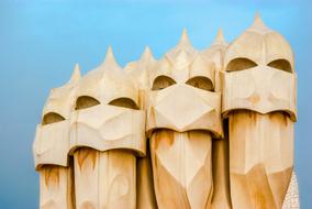 chimneys of Casa Mila by Gaudi at sky, spain, barcelona