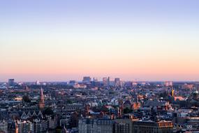 Amsterdam evening city panorama aerial view