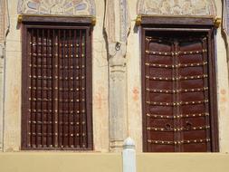 brown windows on the facade of a palace in india