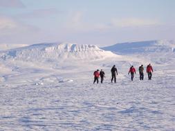 group of People hiking at Snowy Mountains