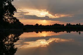 West sunset over lake