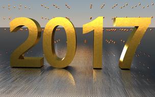 2017, golden 3d digits at metal background, drawing